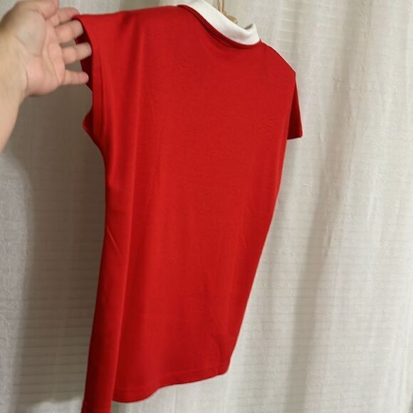 KORET M-L Red White Vintage Tennis Golf One Button Cap Sleeve Polo Top - Picture 8 of 10